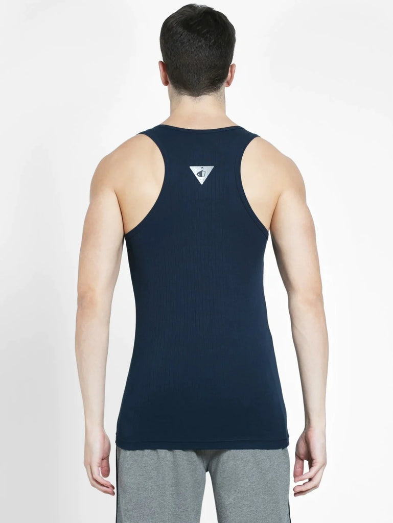 Navy Jockey Cotton Rib Racer Gym Vest for Men