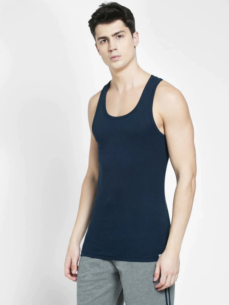 Navy Jockey Cotton Rib Racer Gym Vest for Men