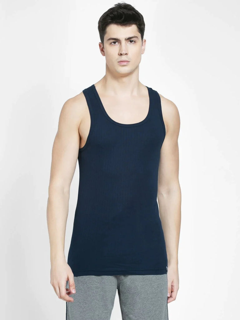 Navy Jockey Cotton Rib Racer Gym Vest for Men