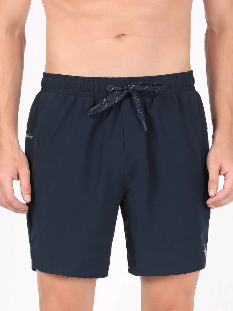 Navy JOCKEY Men's Recycled Microfiber Straight Fit Solid Shorts