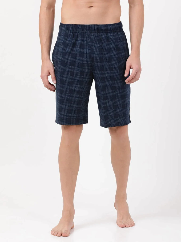 Navy JOCKEY Men's Super Combed Cotton Regular Fit Checkered Shorts