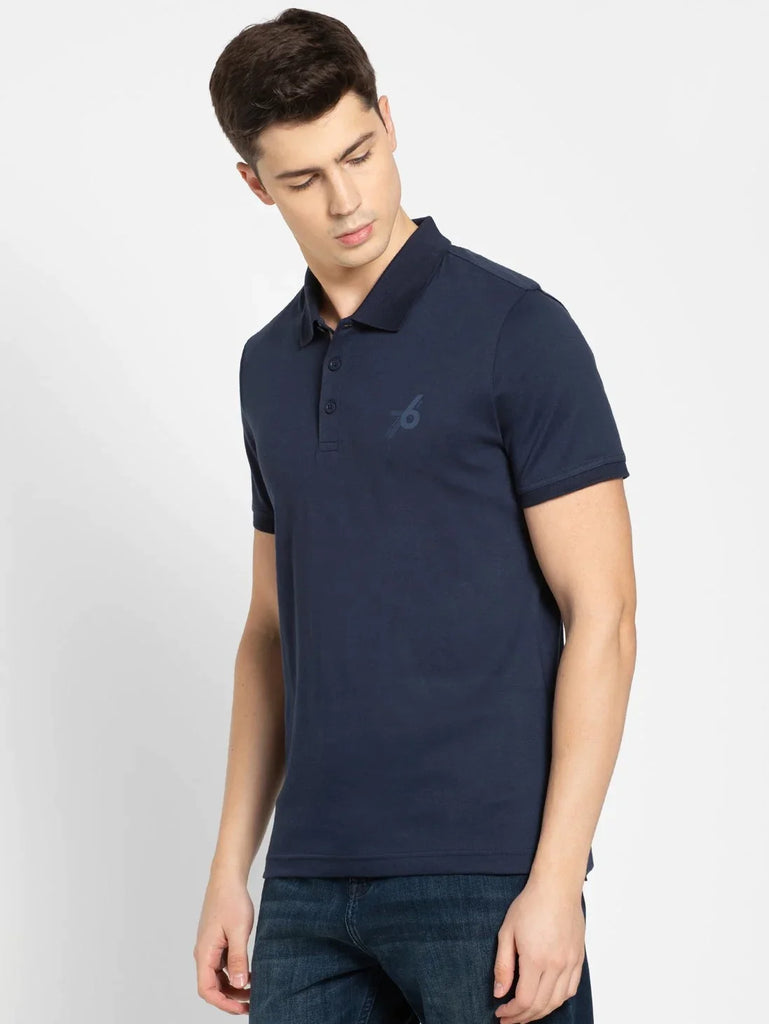 Navy JOCKEY Men's Solid Half Sleeve Polo T-Shirt