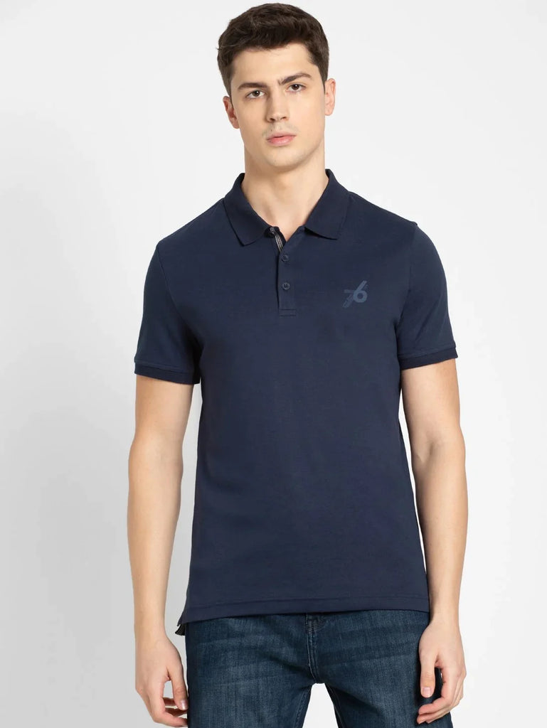 Navy JOCKEY Men's Solid Half Sleeve Polo T-Shirt