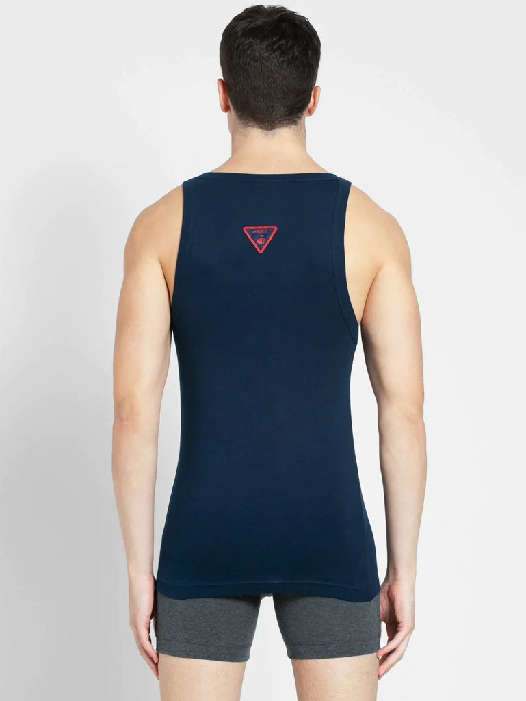 Navy Jockey Cotton Rib Square Neckline Gym Vest  for Men