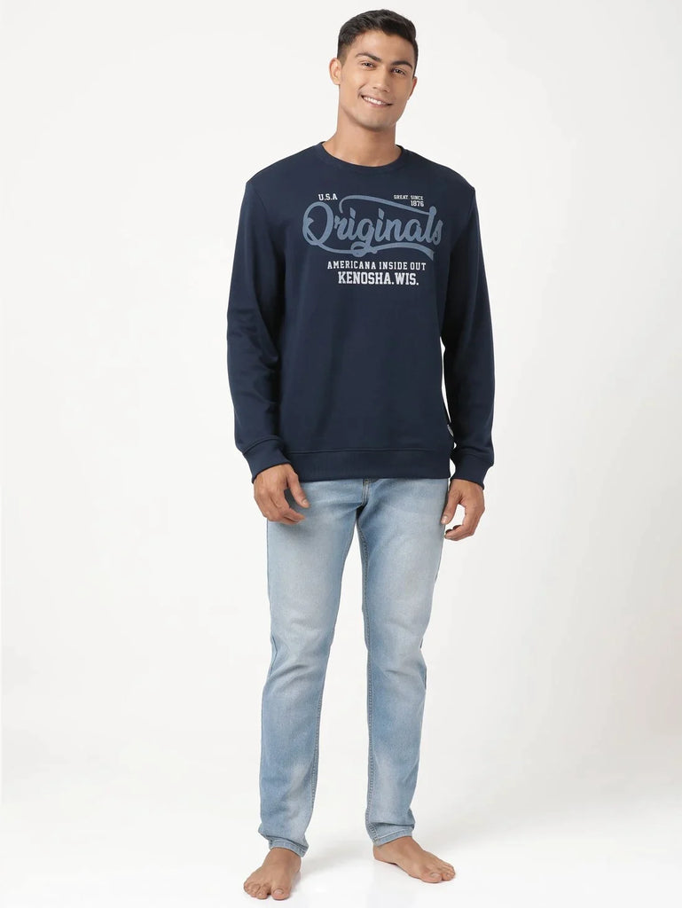 Navy JOCKEY Men's Super Combed Cotton French Terry Printed Sweatshirt 