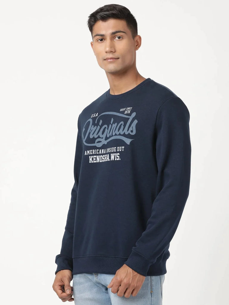 Navy JOCKEY Men's Super Combed Cotton French Terry Printed Sweatshirt 