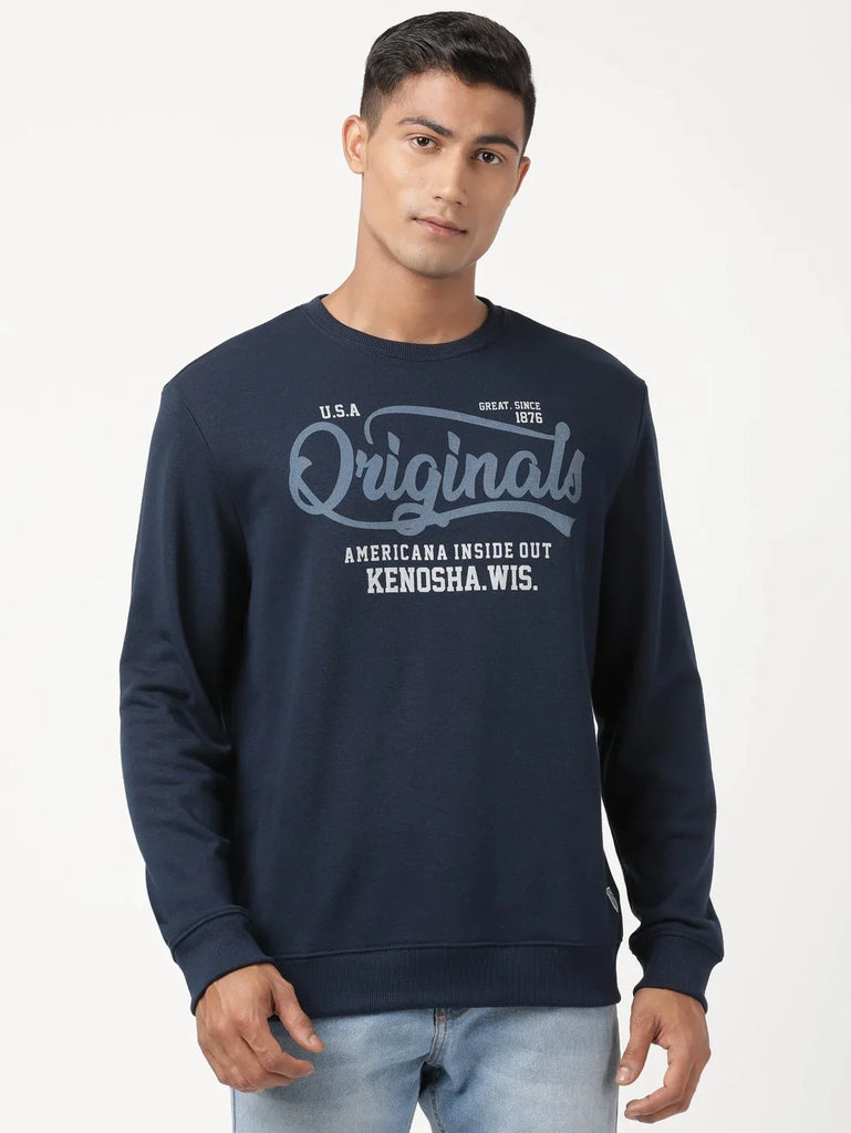 Navy JOCKEY Men's Super Combed Cotton French Terry Printed Sweatshirt 