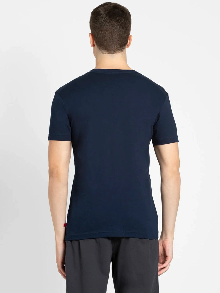 Navy JOCKEY Men's Solid V Neck Half Sleeve T-Shirt