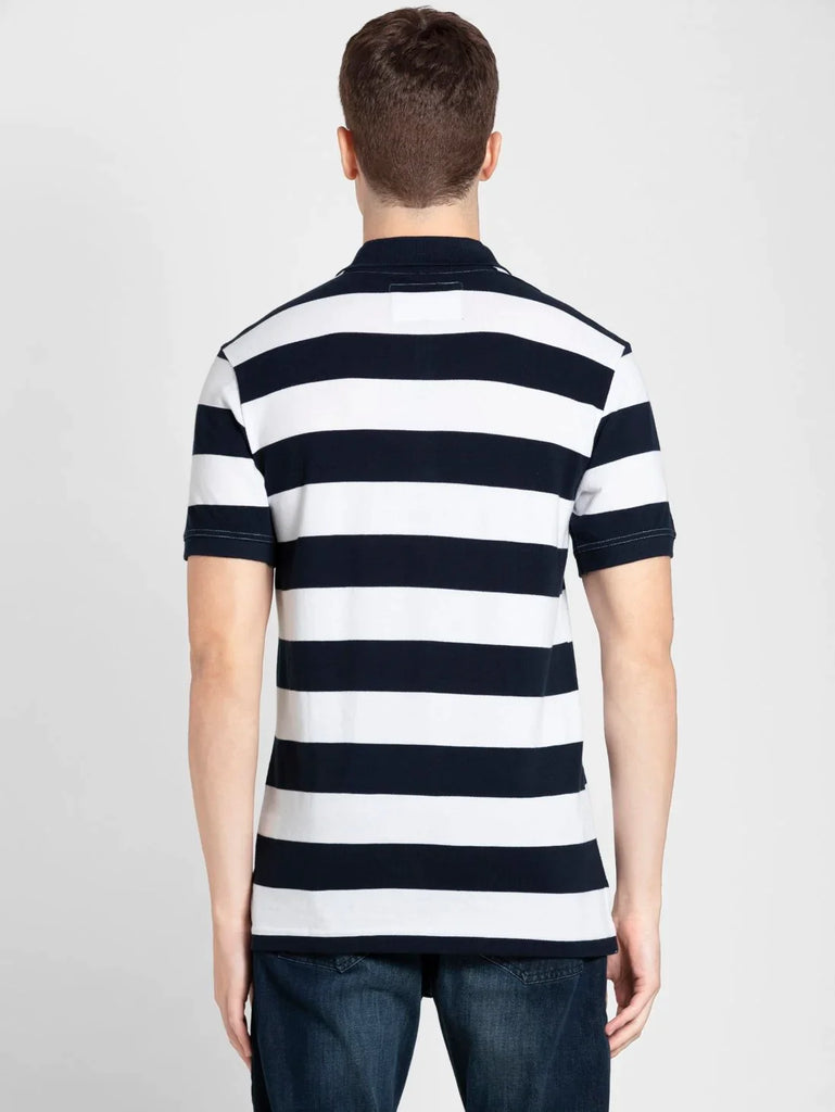 Navy & White JOCKEY Men's Striped Polo T-Shirt