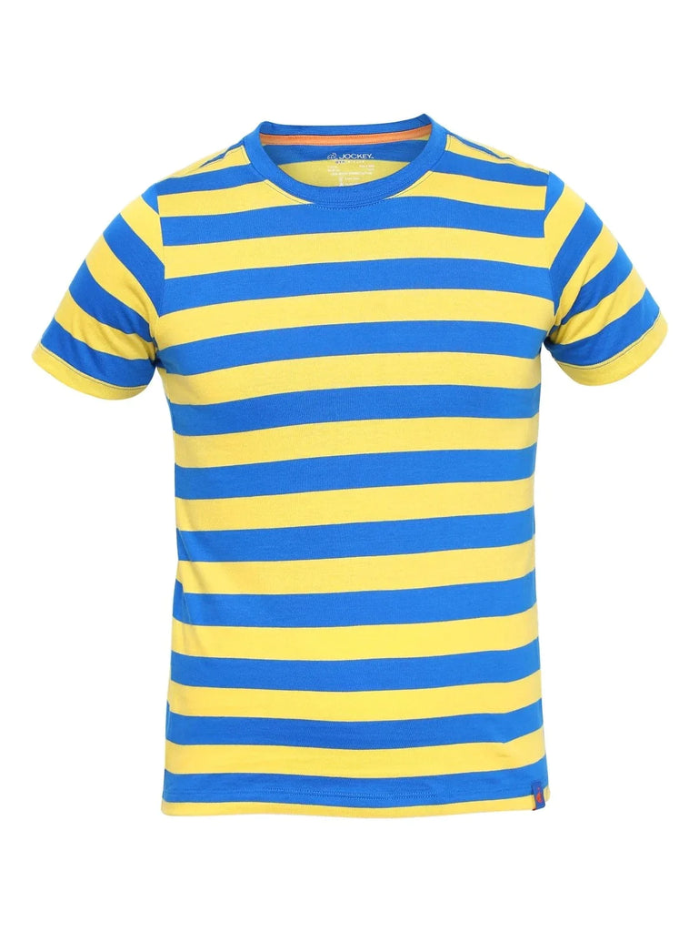 Neon Blue & Maize JOCKEY Boy's Striped Half Sleeve T-Shirt