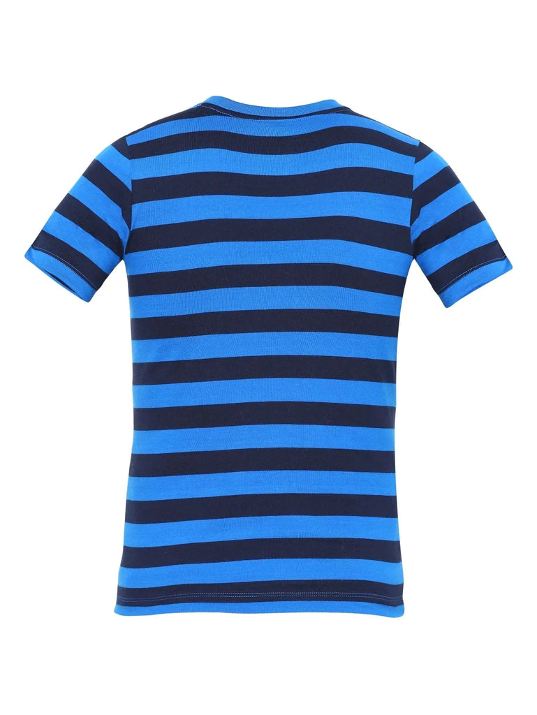 Neon Blue & Navy JOCKEY Boy's Striped Half Sleeve T-Shirt