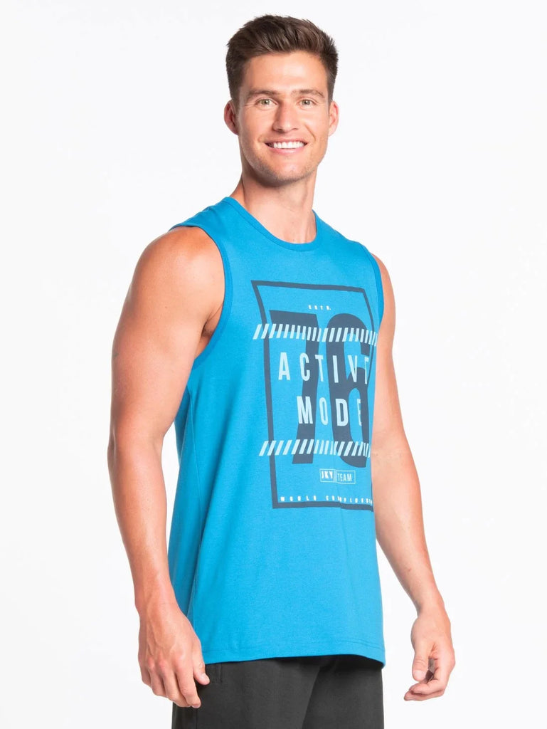 Neon Blue Printed JOCKEY Men's Round Neck Muscle Tee