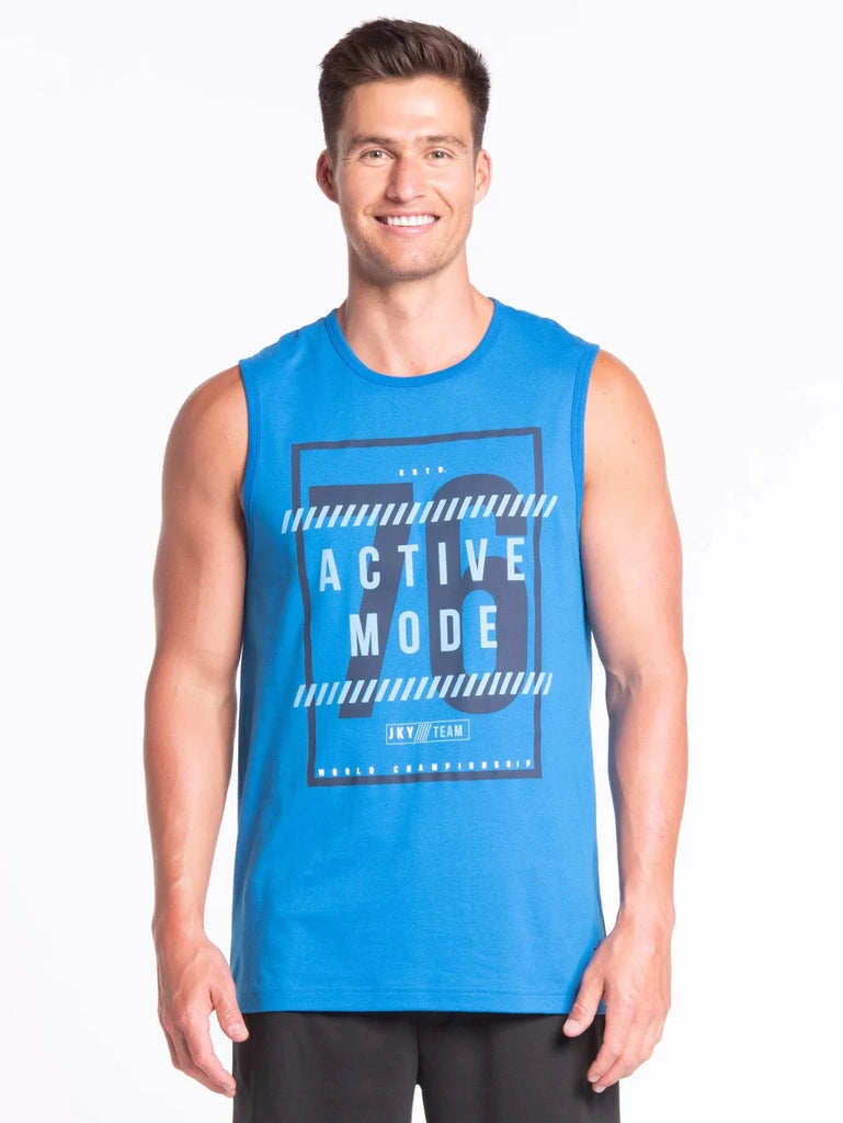 Neon Blue Printed JOCKEY Men's Round Neck Muscle Tee