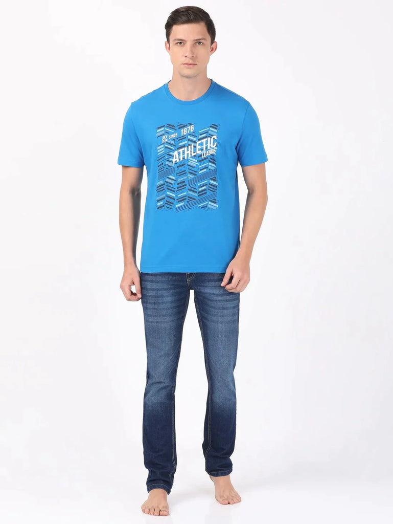 Neon Blue JOCKEY Men's Printed Round Neck Half Sleeve T-Shirt