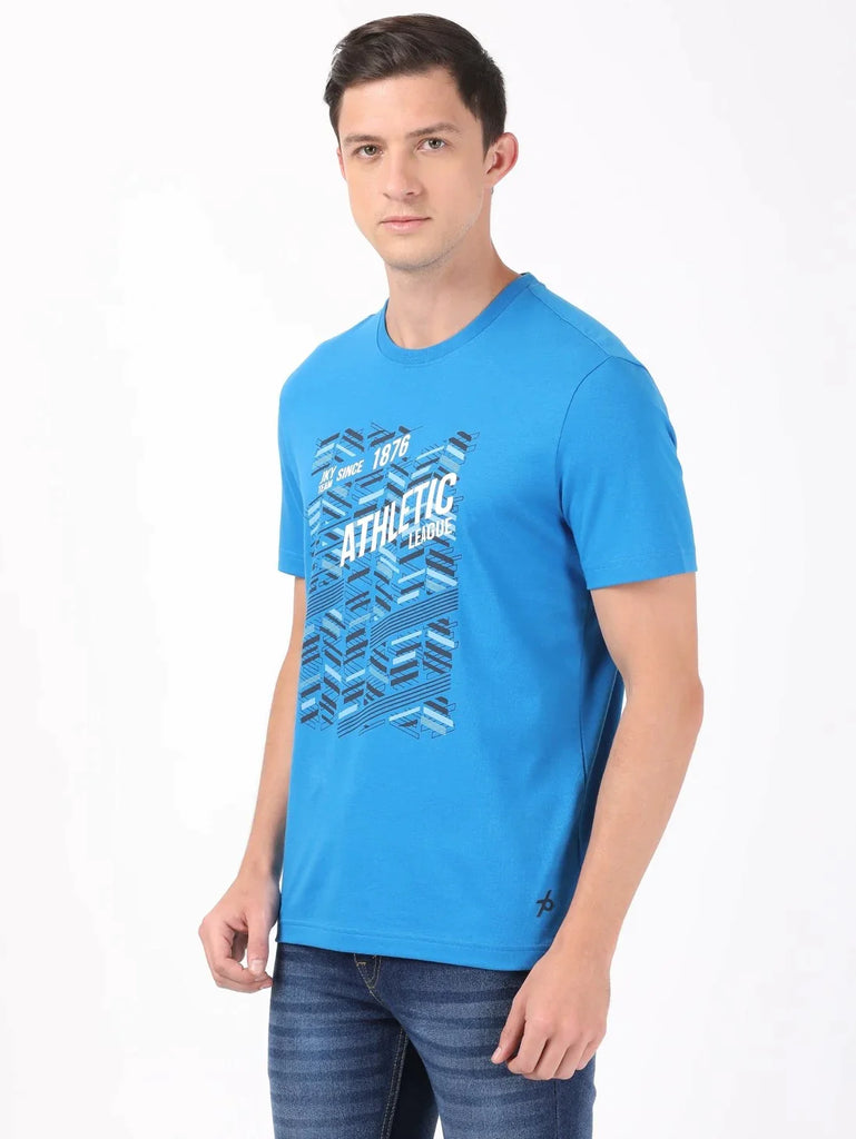 Neon Blue JOCKEY Men's Printed Round Neck Half Sleeve T-Shirt