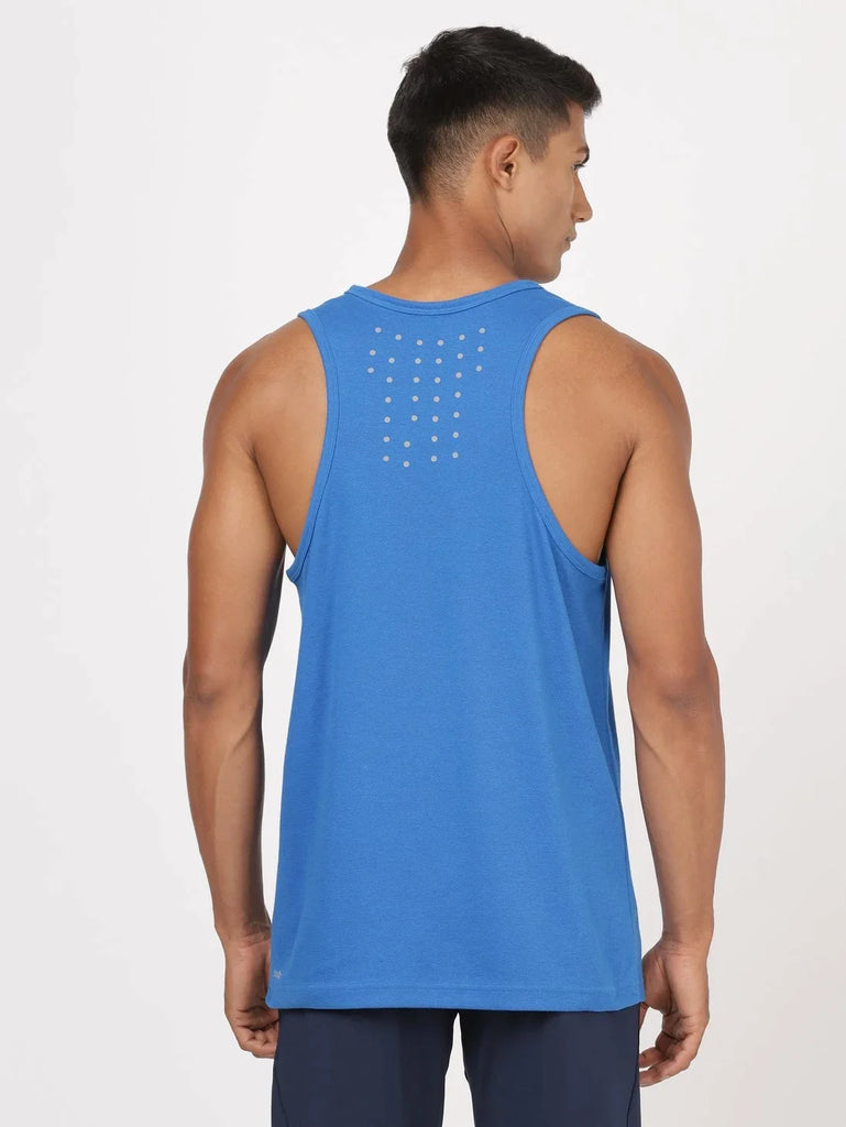 Neon Blue JOCKEY Men's Solid Low Neck Tank Top