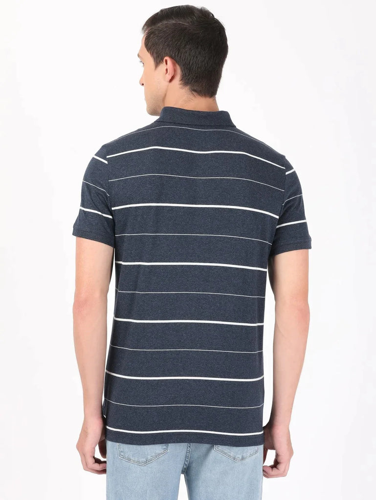 Night Sky ground & Ecru JOCKEY Men's Cotton Rich Striped Half Sleeve Polo T-Shirt