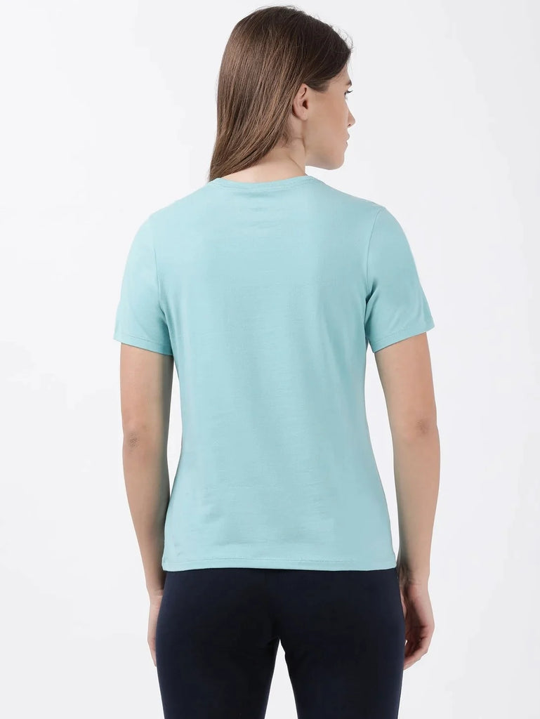 Nile Blue JOCKEY Women's Regular Fit Solid Round Neck Half Sleeve T-Shirt