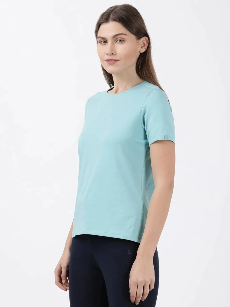 Nile Blue JOCKEY Women's Regular Fit Solid Round Neck Half Sleeve T-Shirt