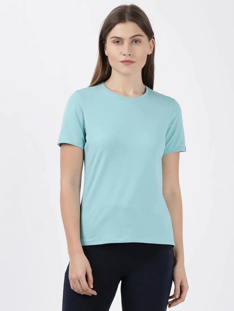 Nile Blue JOCKEY Women's Regular Fit Solid Round Neck Half Sleeve T-Shirt