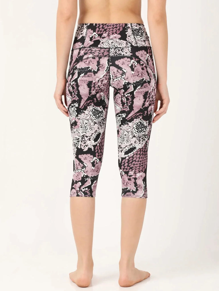 Old Rose Printed JOCKEY Women's Microfiber Elastane Stretch Slim Fit Printed Capri.