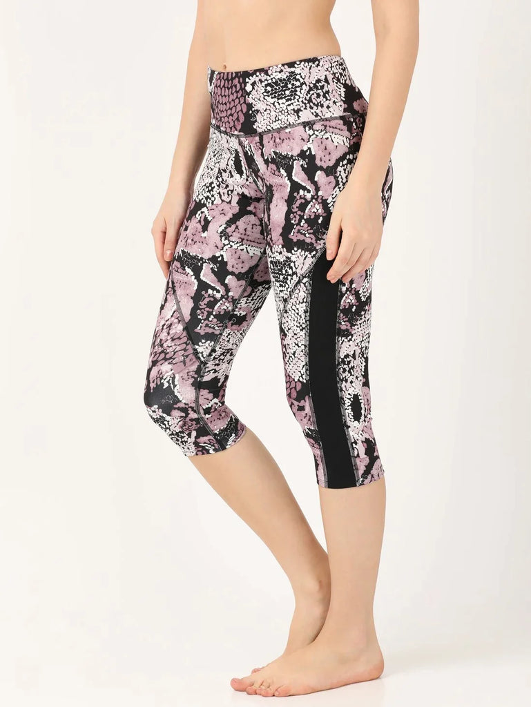 Old Rose Printed JOCKEY Women's Microfiber Elastane Stretch Slim Fit Printed Capri.