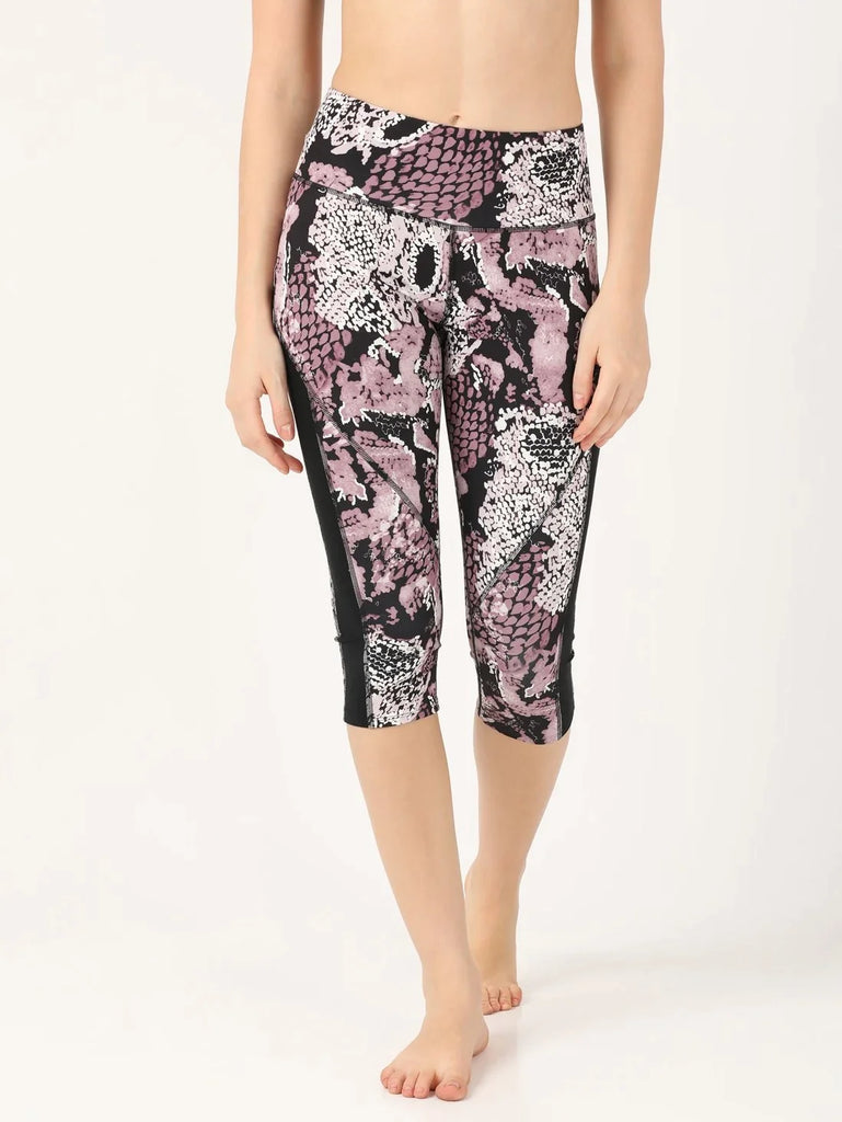 Old Rose Printed JOCKEY Women's Microfiber Elastane Stretch Slim Fit Printed Capri.