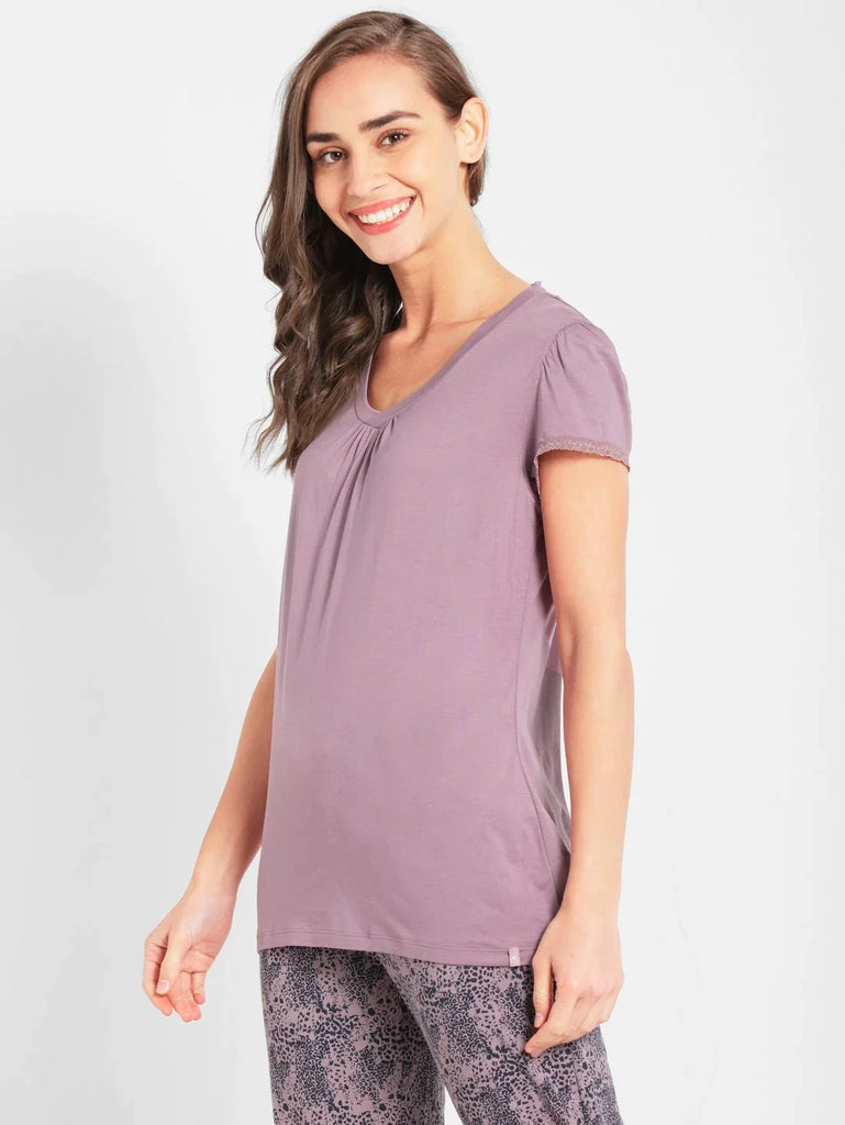 Old Rose JOCKEY Women's Solid V Neck Half Sleeve T-Shirt