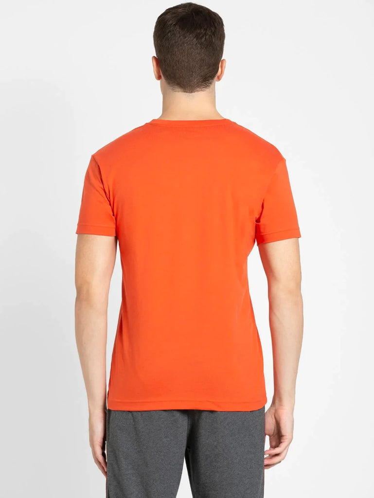 Orange Rust JOCKEY Men's Solid V Neck Half Sleeve T-Shirt