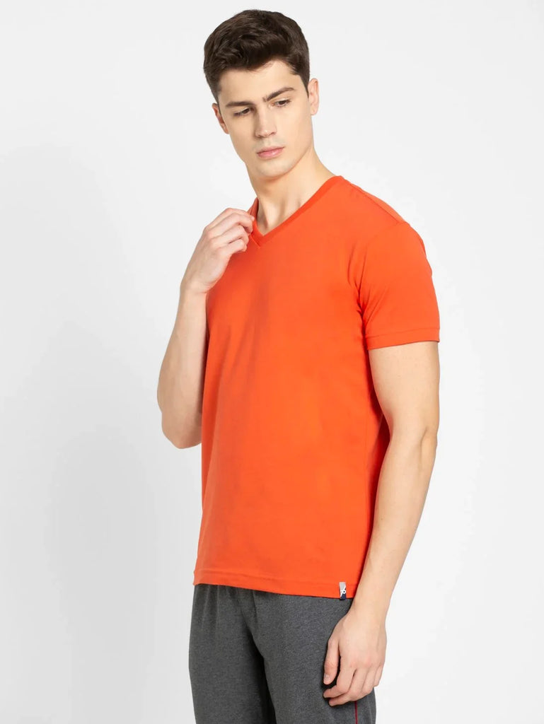 Orange Rust JOCKEY Men's Solid V Neck Half Sleeve T-Shirt