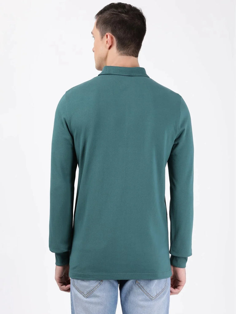 Pacific Green JOCKEY Men's Solid Full Sleeve Polo T-Shirt