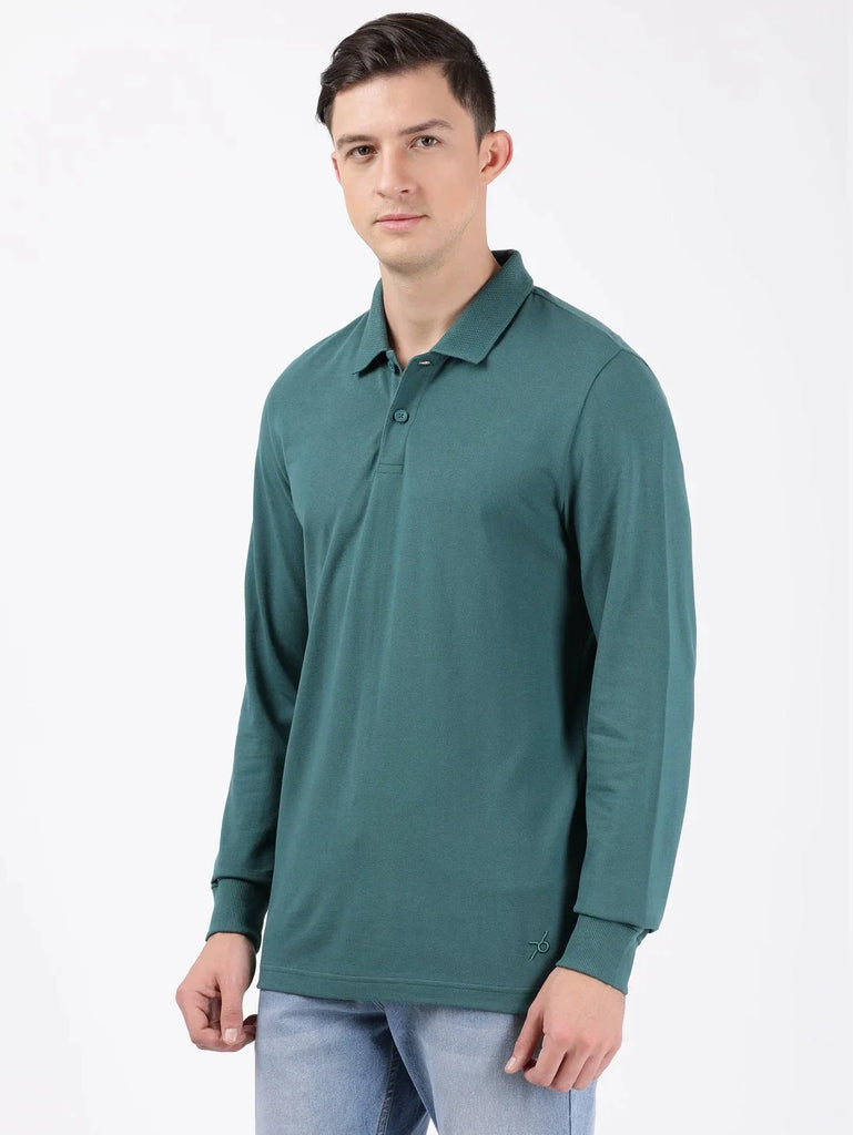 Pacific Green JOCKEY Men's Solid Full Sleeve Polo T-Shirt