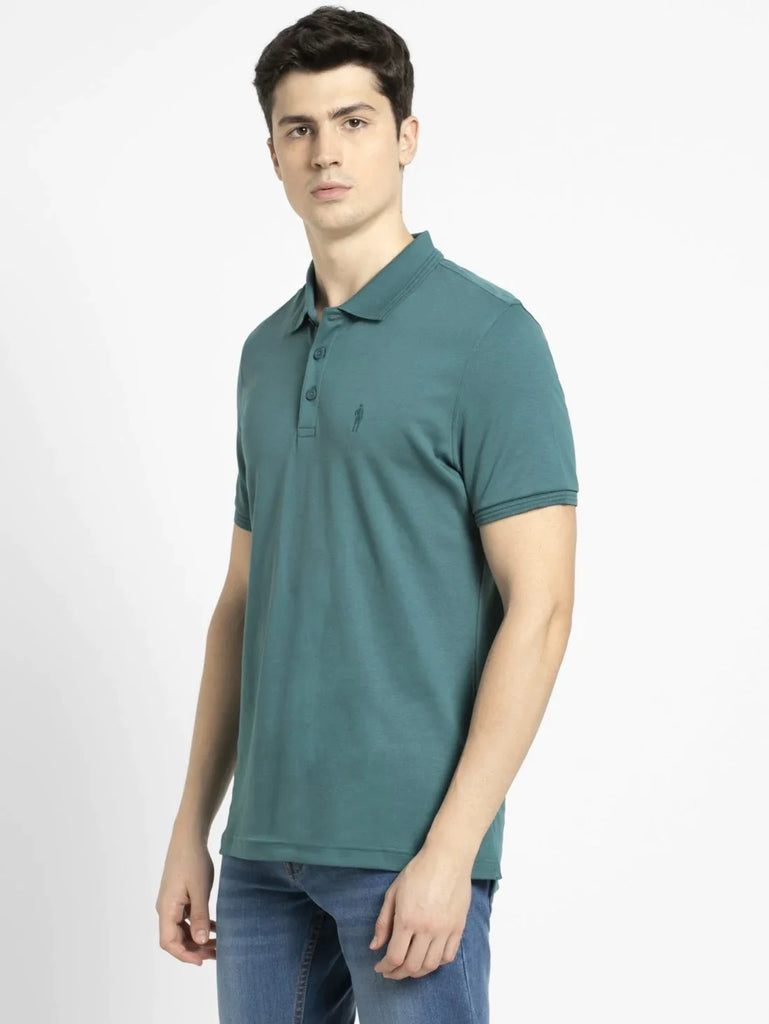 Pacific Green JOCKEY Men's Solid Half Sleeve Polo T-Shirt