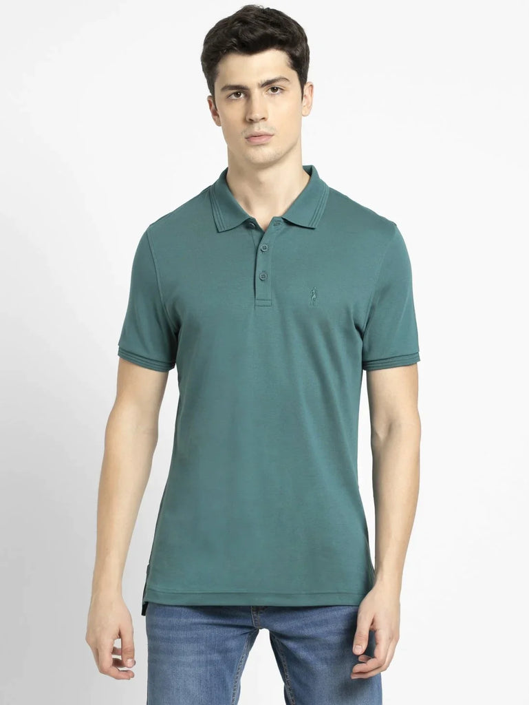 Pacific Green JOCKEY Men's Solid Half Sleeve Polo T-Shirt