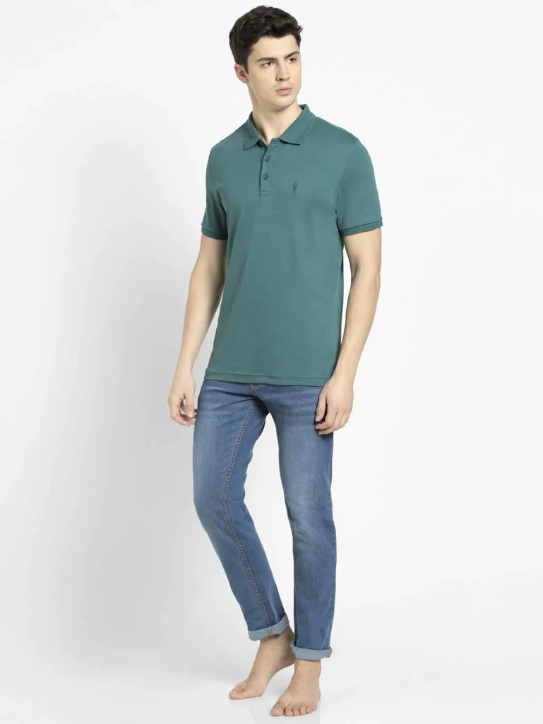 Pacific Green JOCKEY Men's Solid Half Sleeve Polo T-Shirt