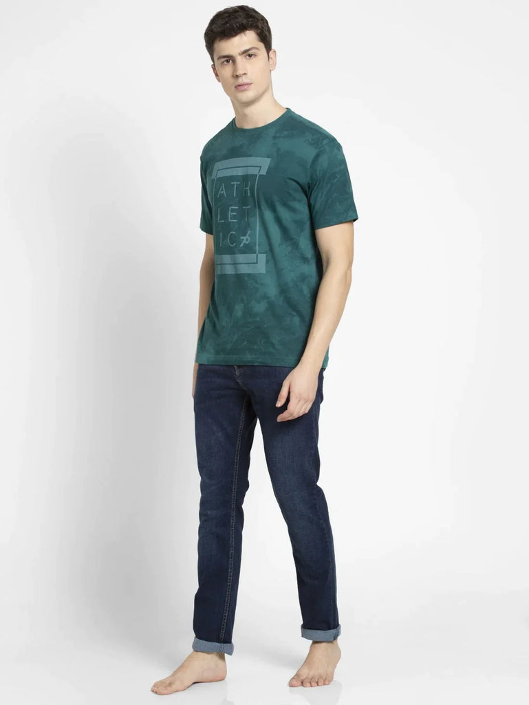 Pacific Green JOCKEY Men's Printed Round Neck Half Sleeve T-Shirt