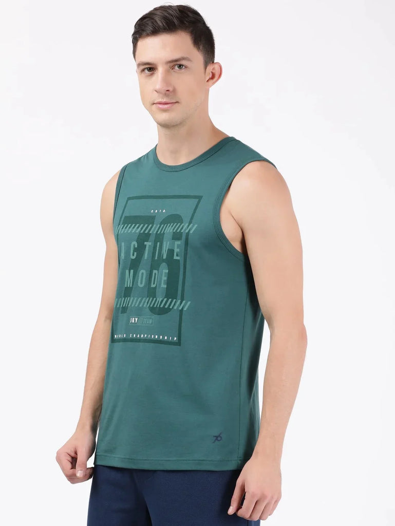 Pacific Green Printed JOCKEY Men's Round Neck Muscle Tee