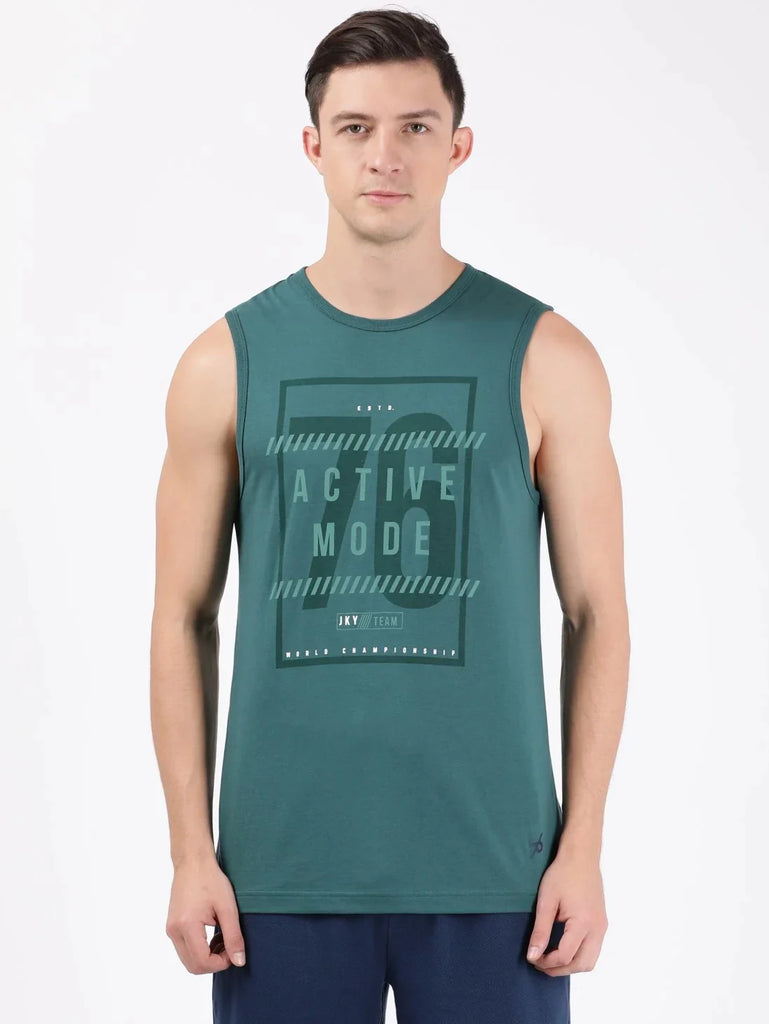 Pacific Green Printed JOCKEY Men's Round Neck Muscle Tee