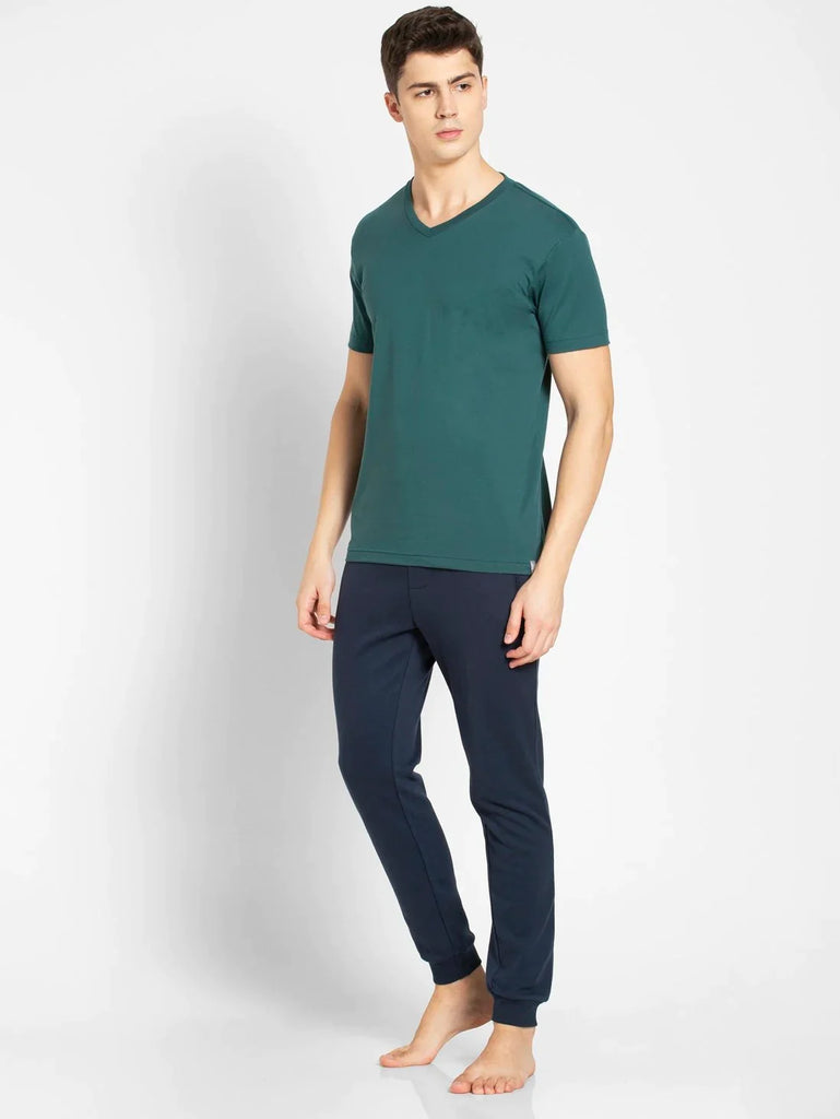 Pacific Green JOCKEY Men's Solid V Neck Half Sleeve T-Shirt