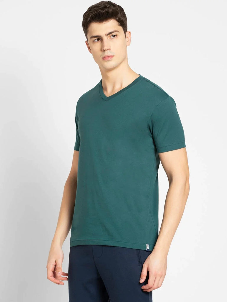 Pacific Green JOCKEY Men's Solid V Neck Half Sleeve T-Shirt