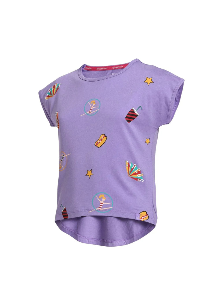 Paisley Purple JOCKEY Girl's Hi Low Hem Short Sleeve T-Shirt