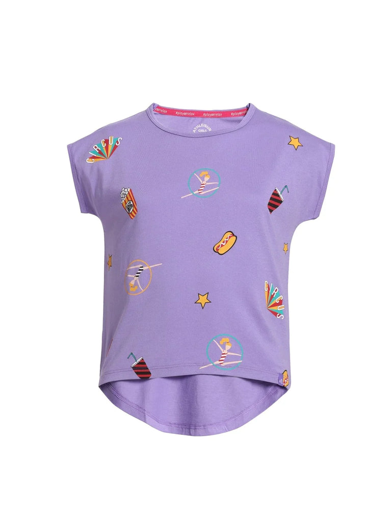 Paisley Purple JOCKEY Girl's Hi Low Hem Short Sleeve T-Shirt