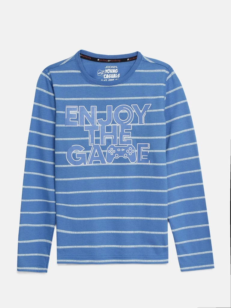 Palace Blue JOCKEY Boy's Graphic Printed Full Sleeve T-Shirt