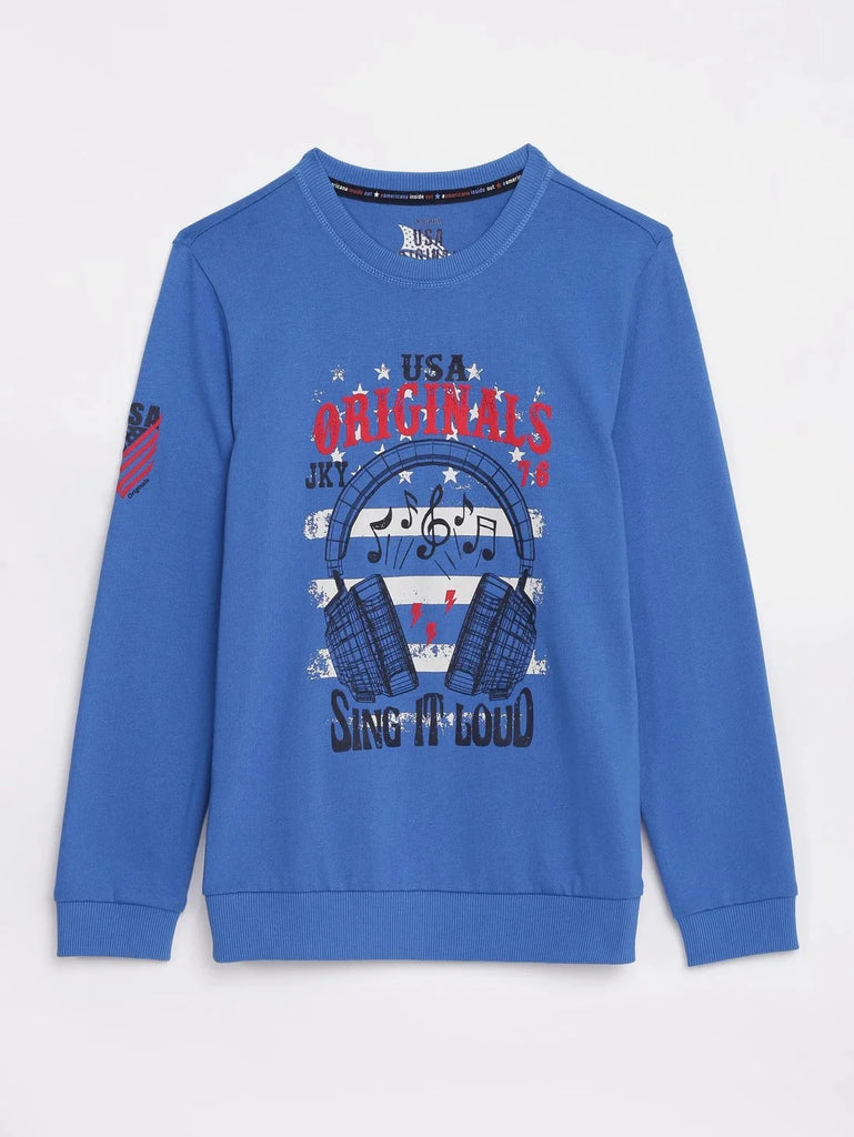 Palace Blue JOCKEY Boy's Cotton Graphic Printed  Sweatshirt