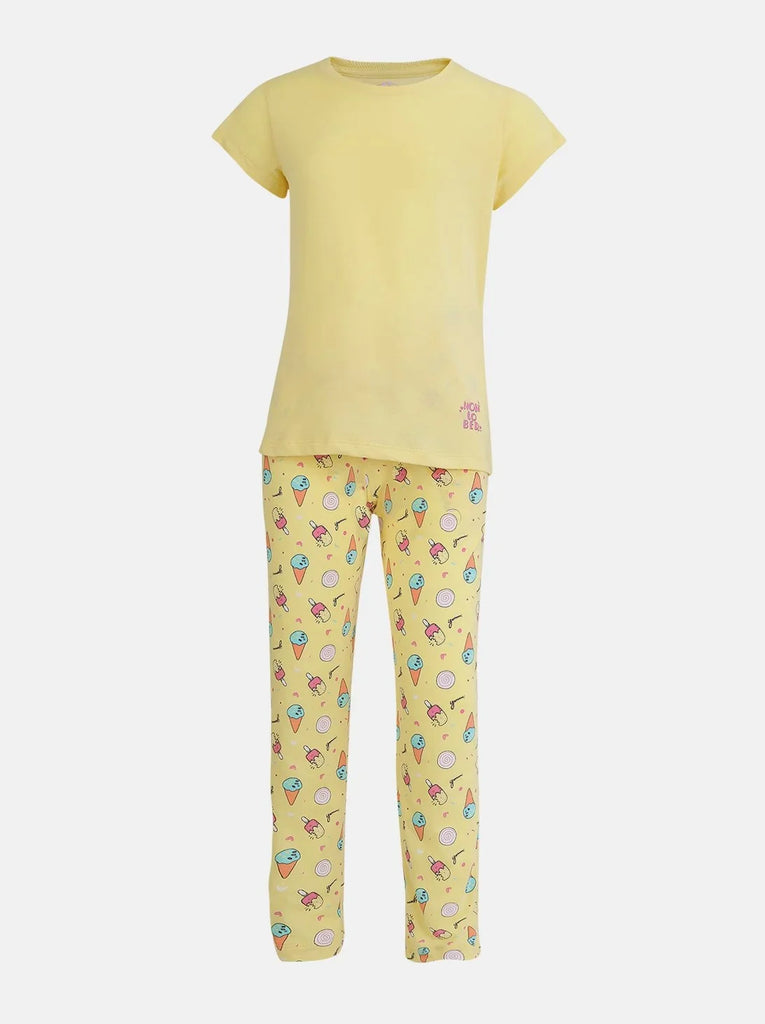 Pale Banana JOCKEY Girl's Short Sleeve T-Shirt and Pajama Set