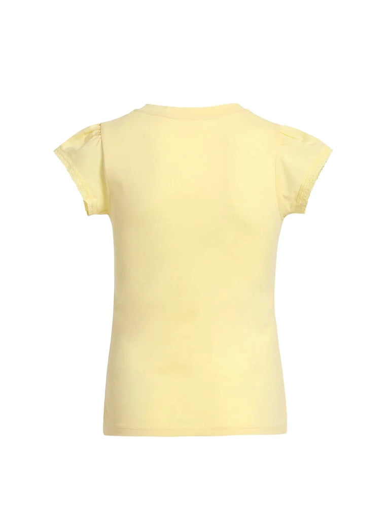 Pale Banana JOCKEY Girl's Sleeve T-Shirt with Lace Trims On Sleeve