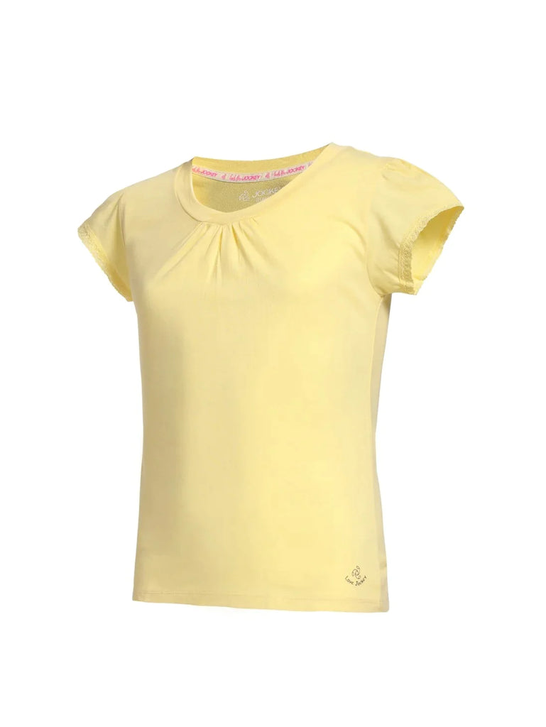 Pale Banana JOCKEY Girl's Sleeve T-Shirt with Lace Trims On Sleeve