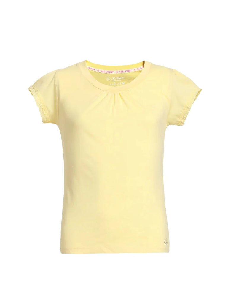 Pale Banana JOCKEY Girl's Sleeve T-Shirt with Lace Trims On Sleeve