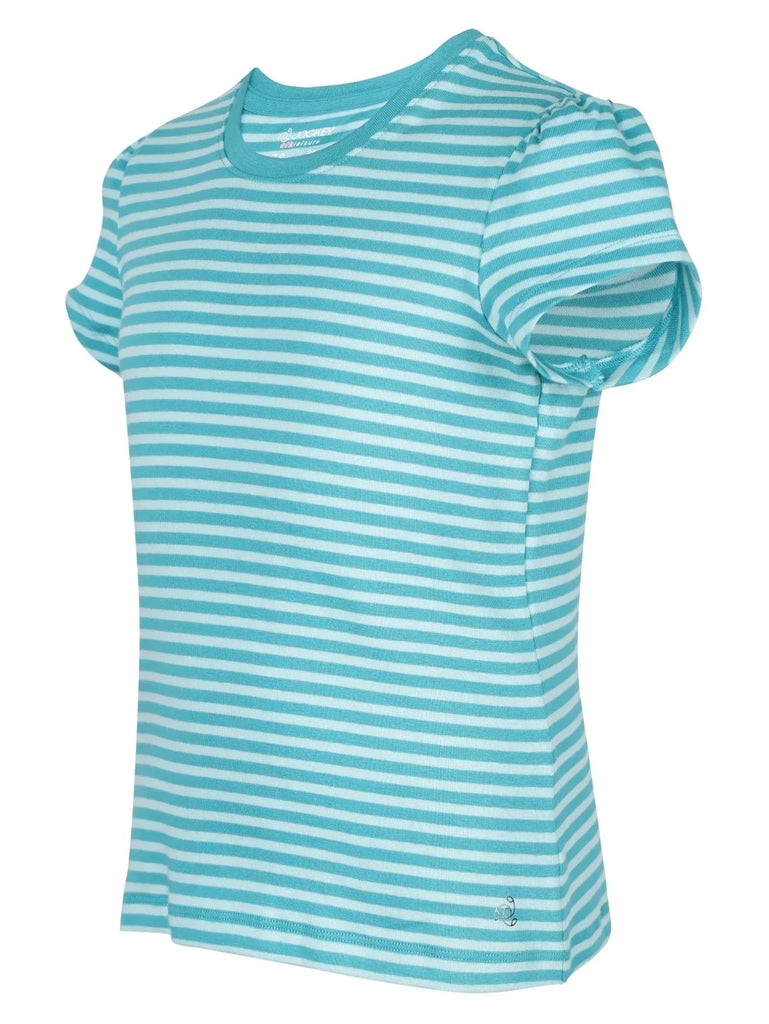 Paradise Teal & Aqua Splash Jockey Girl's Striped Short Sleeve T-Shirt