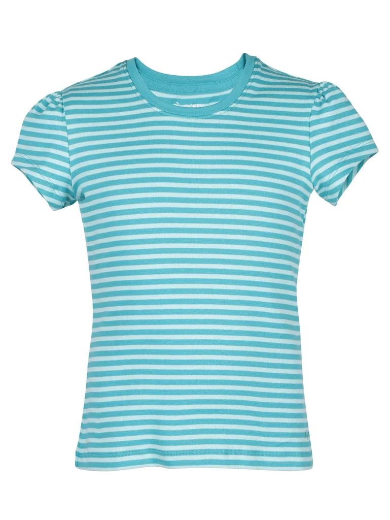 Paradise Teal & Aqua Splash Jockey Girl's Striped Short Sleeve T-Shirt